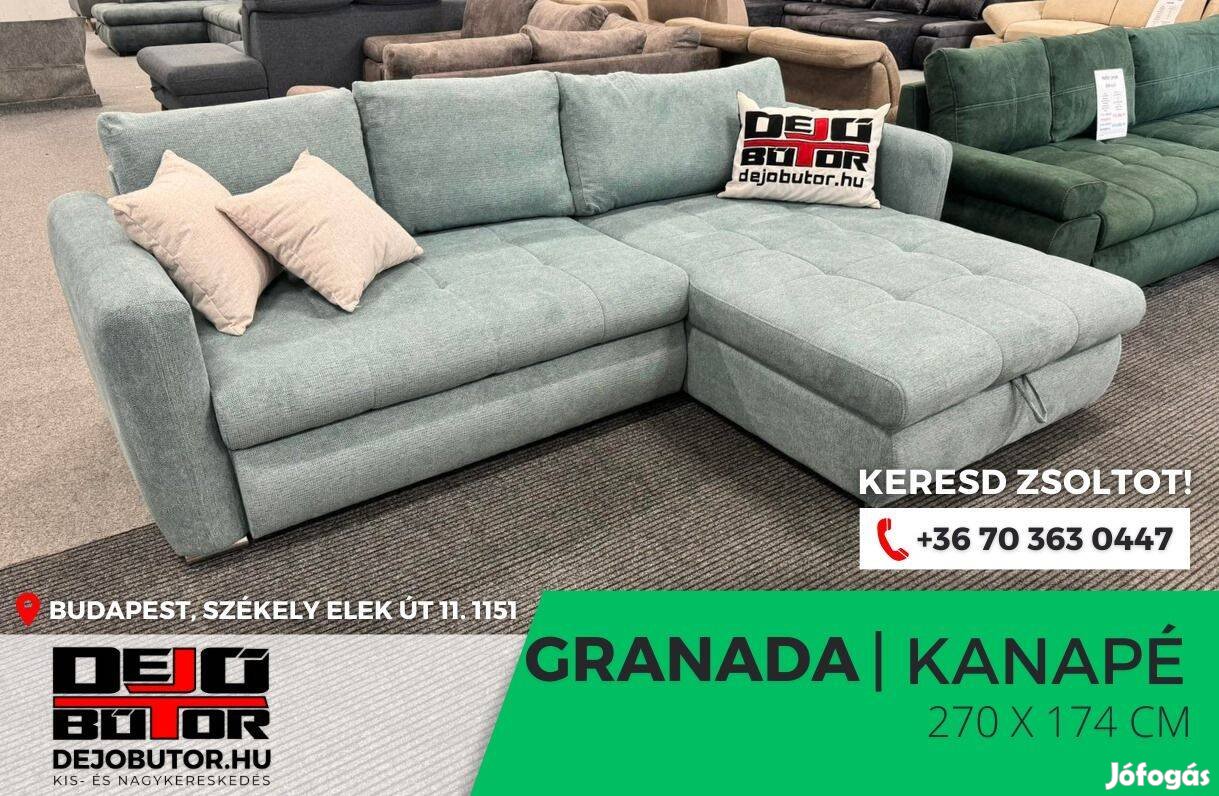 Granada sarok kanapé ülőgarnitúra ágyazható rugós menta 270x174 cm