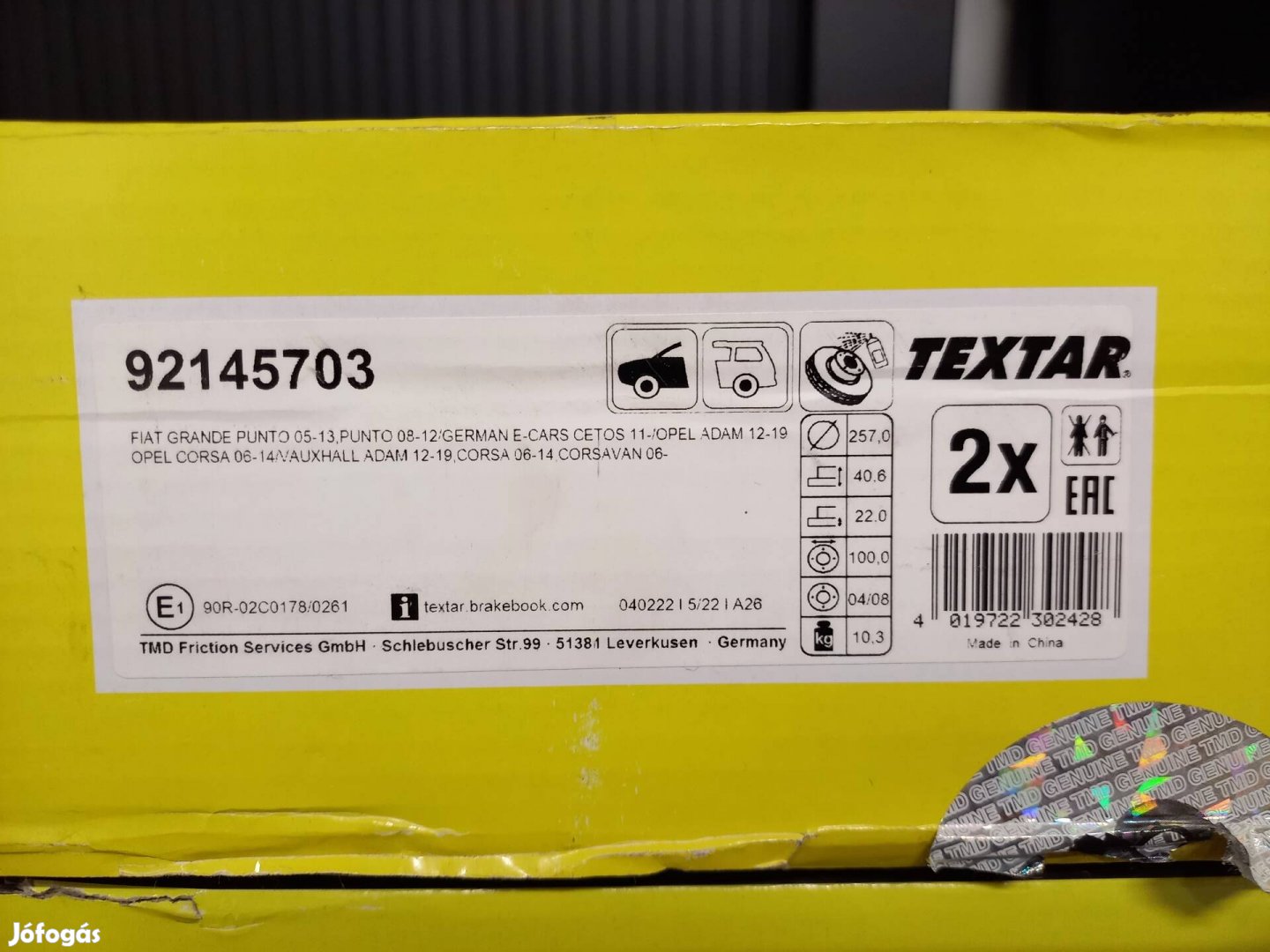 Grande punto ,  Opel  Textar első féktárcsa 