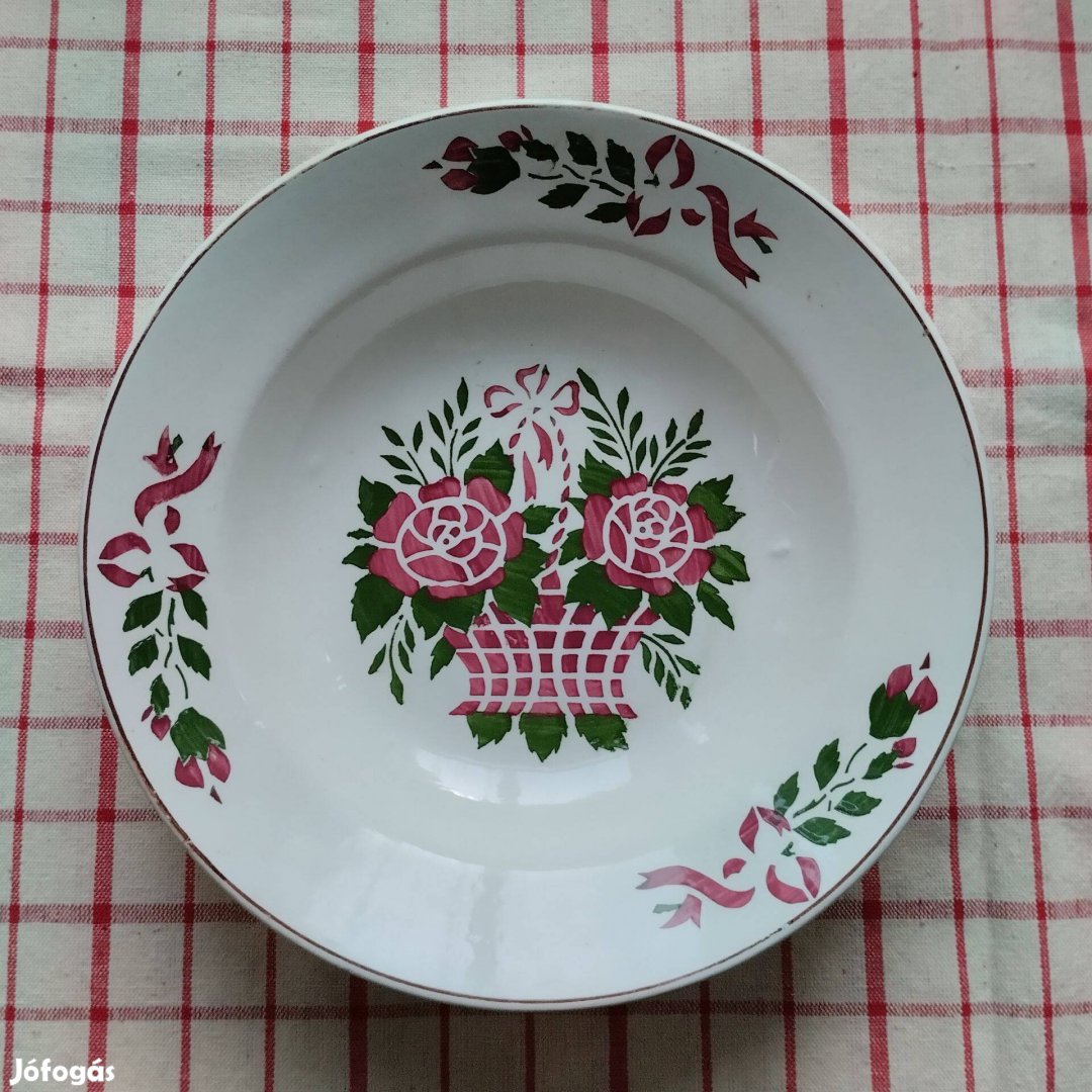 Gránit, " Virágkosár " mintás porcelán falitányér, tányér