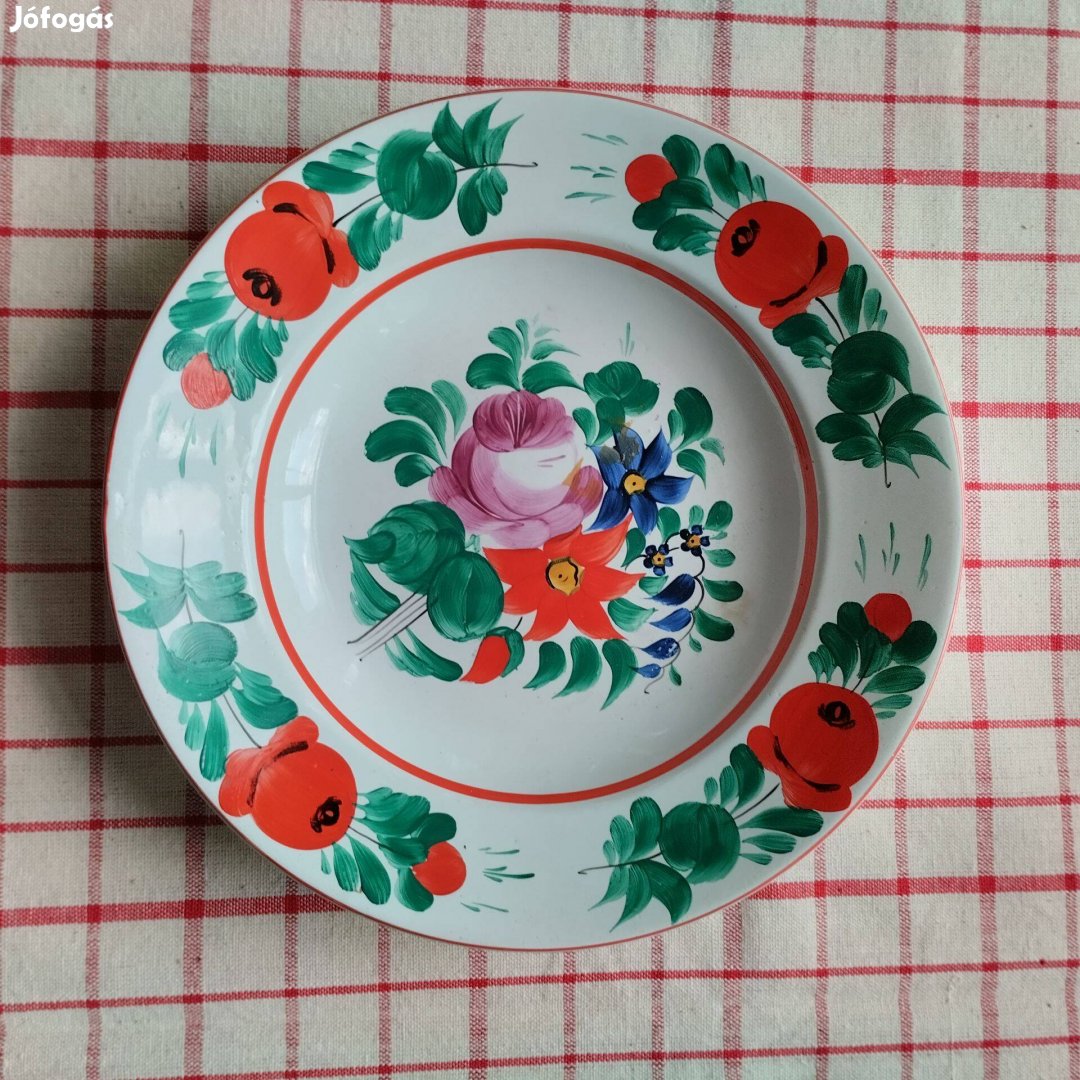 Gránit, virágmintás kézzel festett porcelán falitányér, tányér