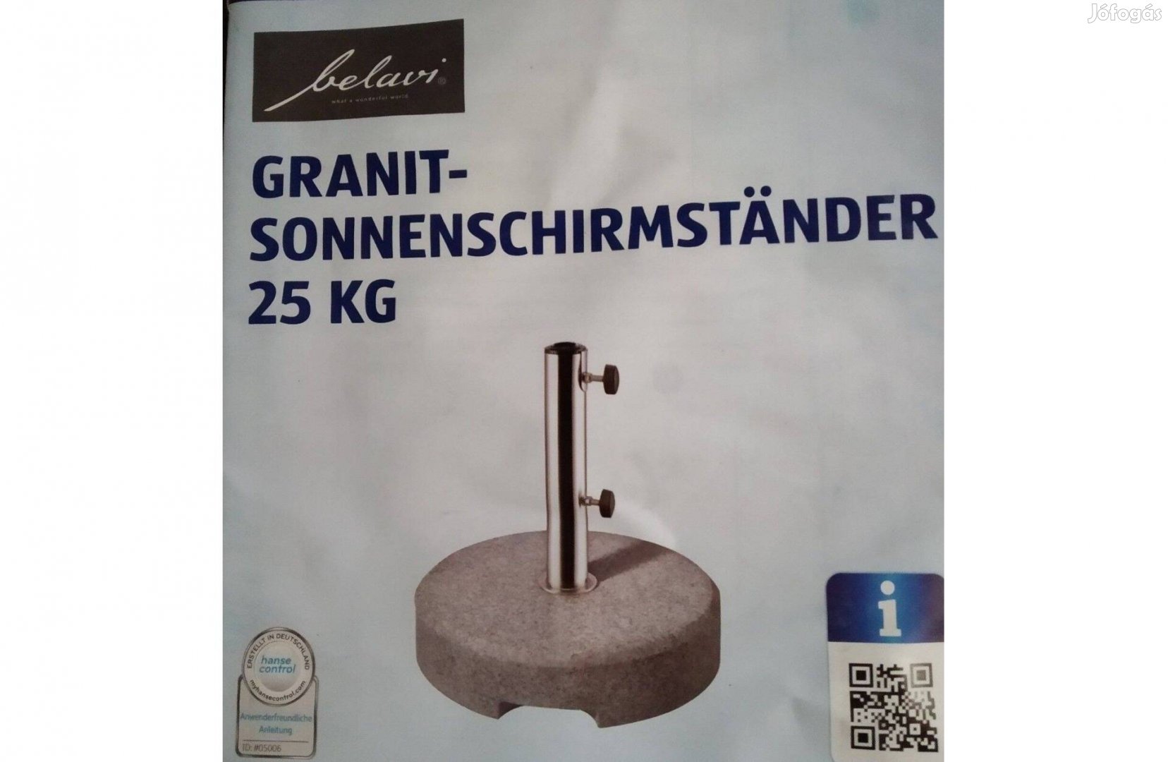 Gránit napernyő talp natúr kő rozsdamentes tartóval ,25 kg Komplett
