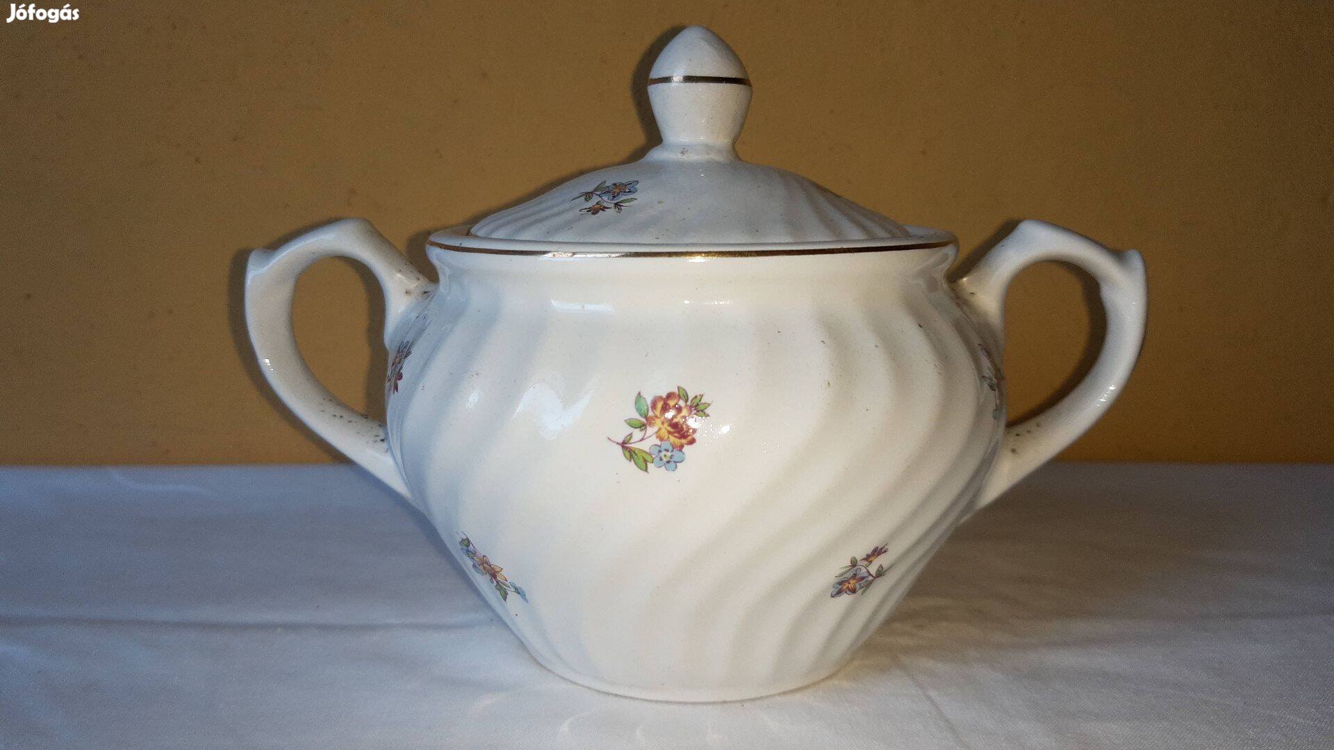 Gránit porcelán cukortartó, virágmintás cukor tartó