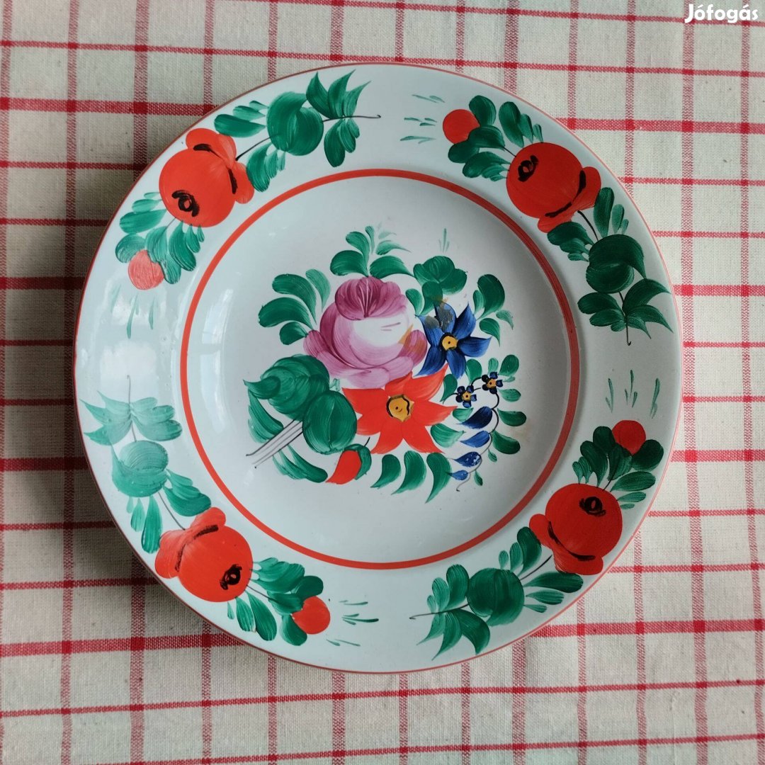 Gránit virágmintás kézzel festett porcelán falitányér, tányér Budapest