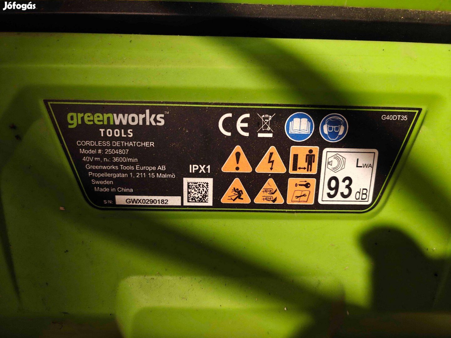 Greenworks G40DT35 40V akkumulátoros gyepszellőztető