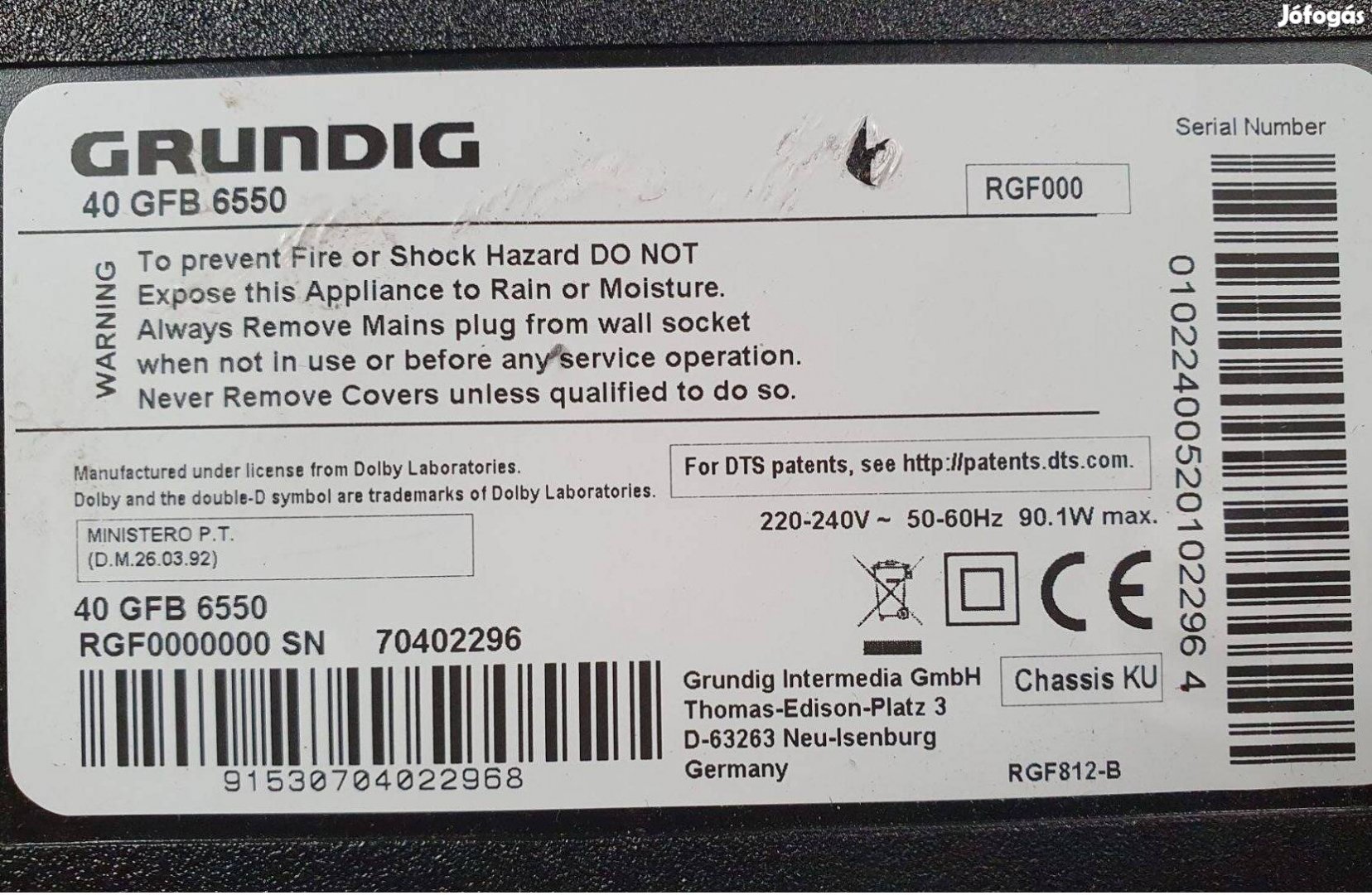 Grundig 40GFB6550 LED tv panelek alkatrésznek