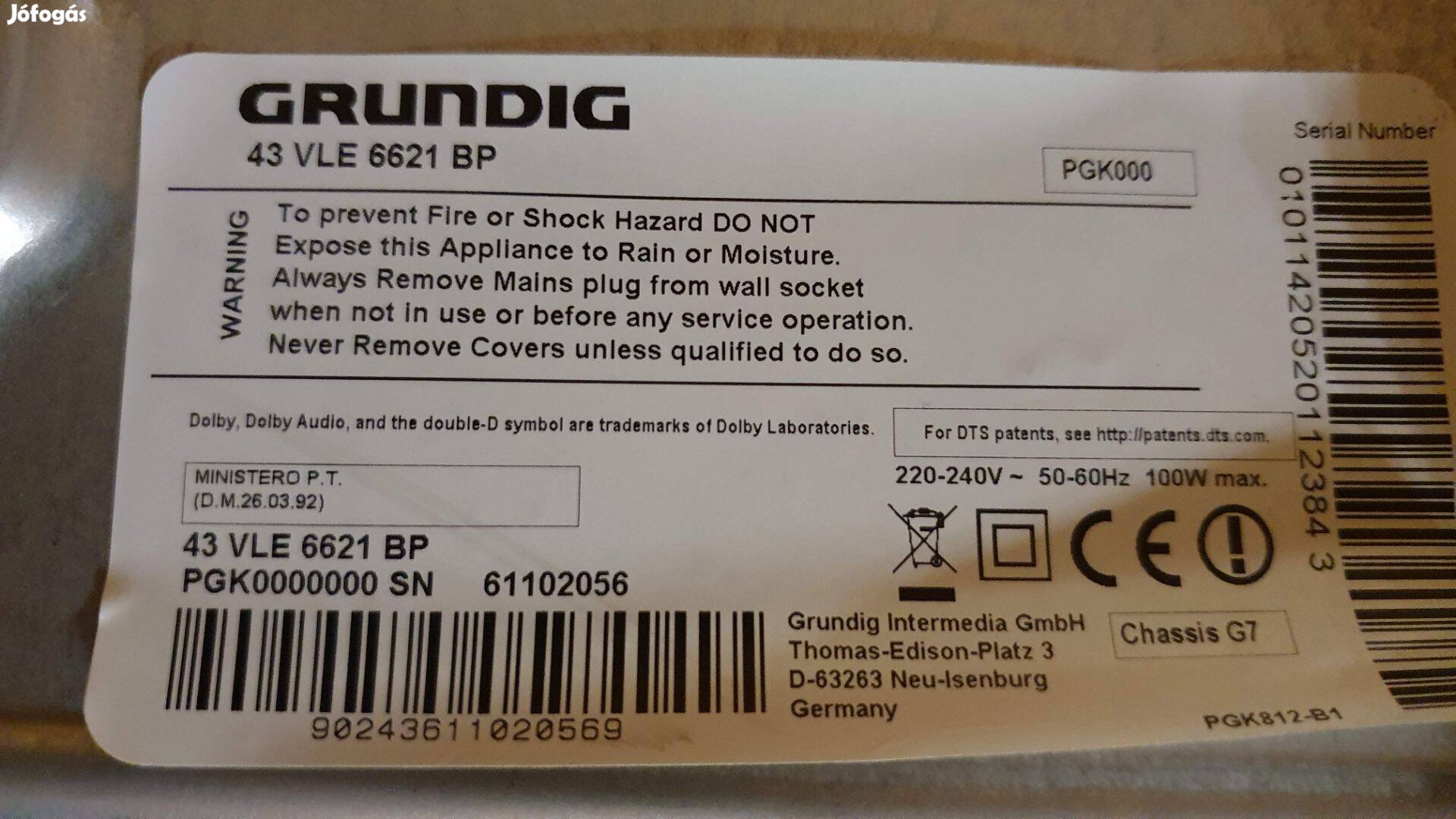 Grundig 43VLE6621BP smart LED LCD tv panelek alkatrésznek 6870C-0532A