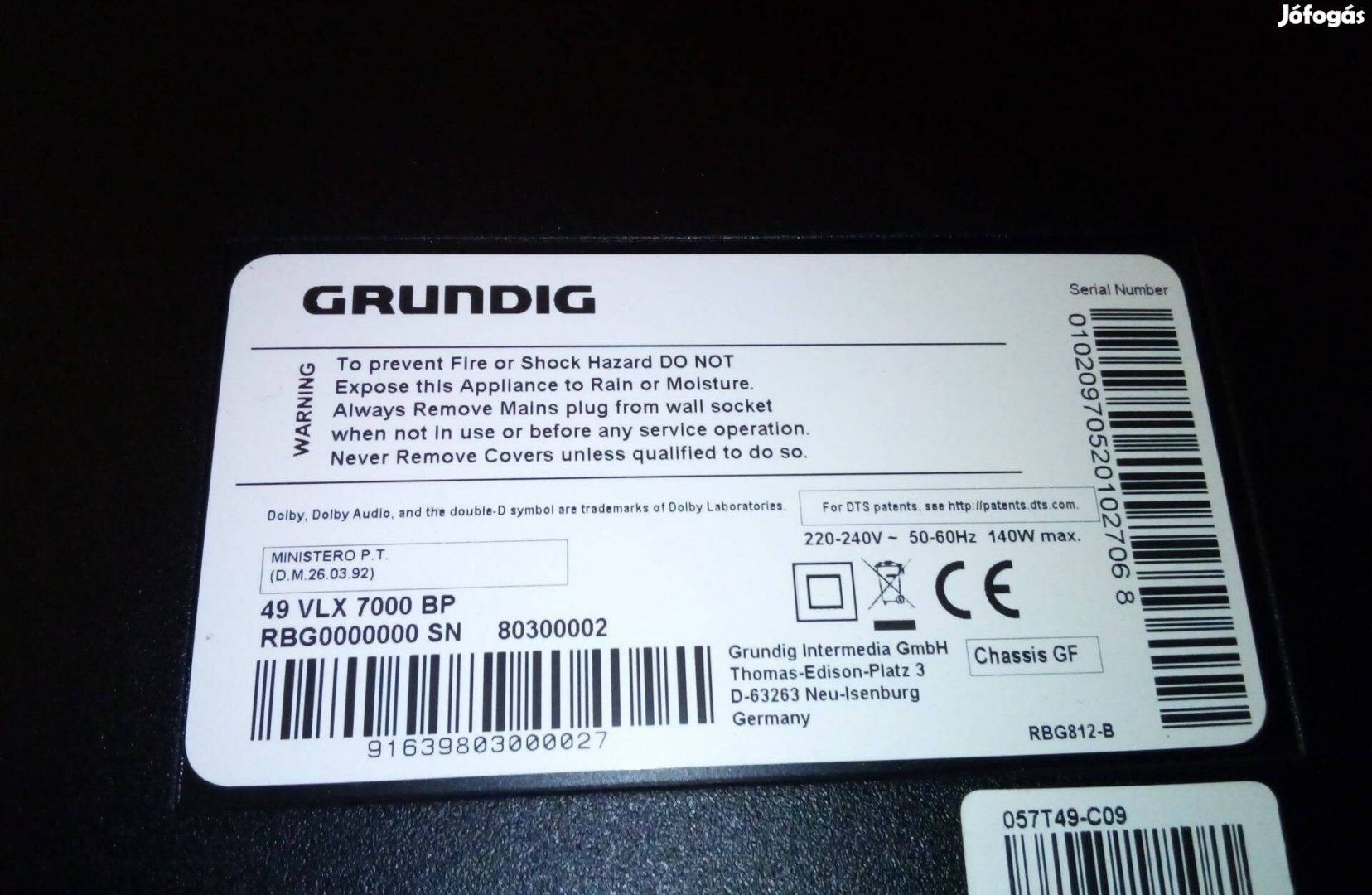 Grundig 49Vlx7000 UHD TV törött kijelzővel