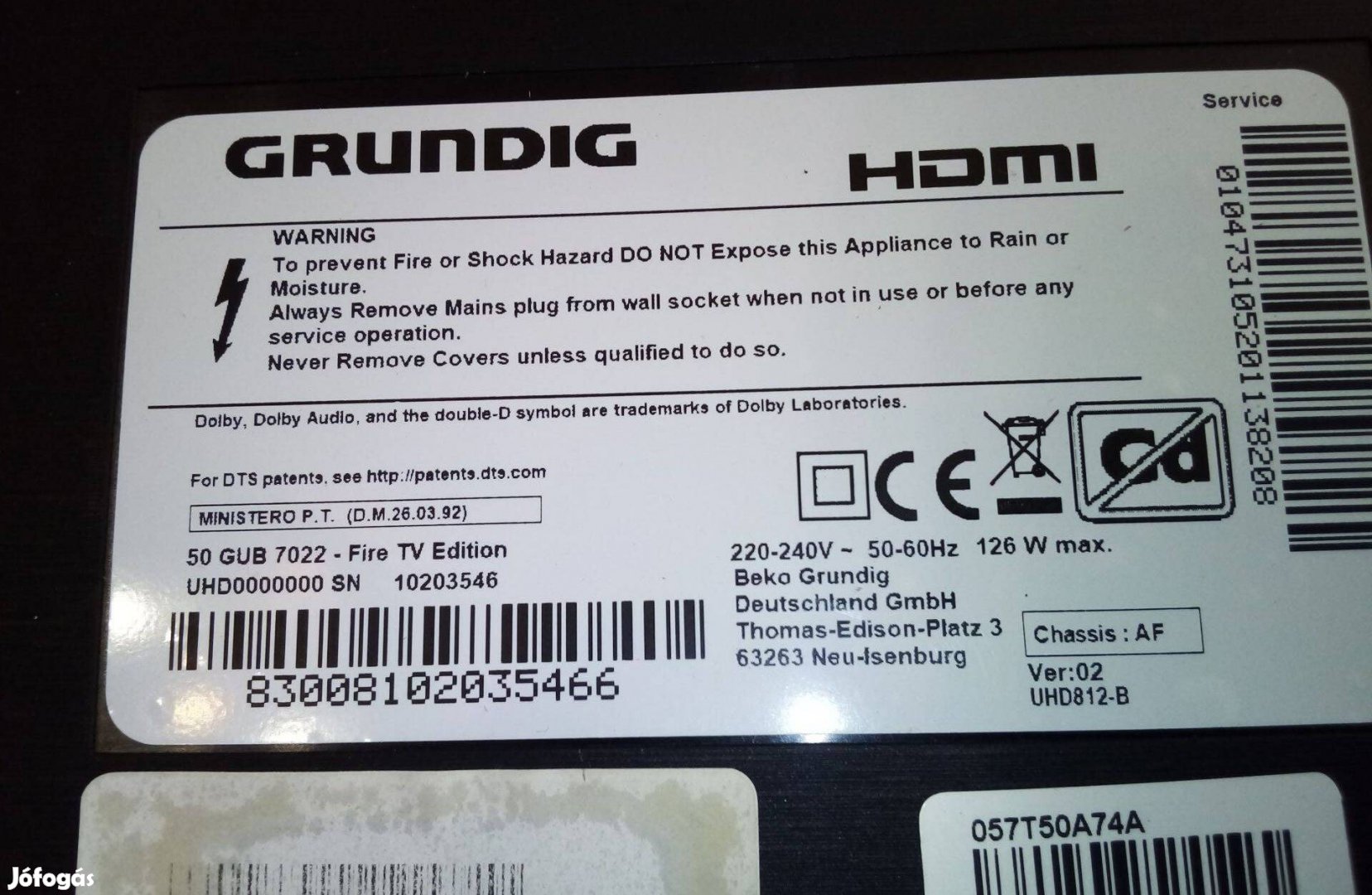 Grundig 50GUB7022 UHD Smart Tv hibás