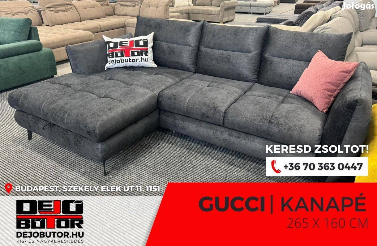 Gucci sarok íves black kanapé rugós ülőgarnitúra 265x160 cm ágyazható