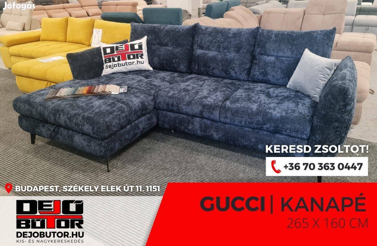 Gucci sarok íves kék kanapé rugós ülőgarnitúra 265x160 cm