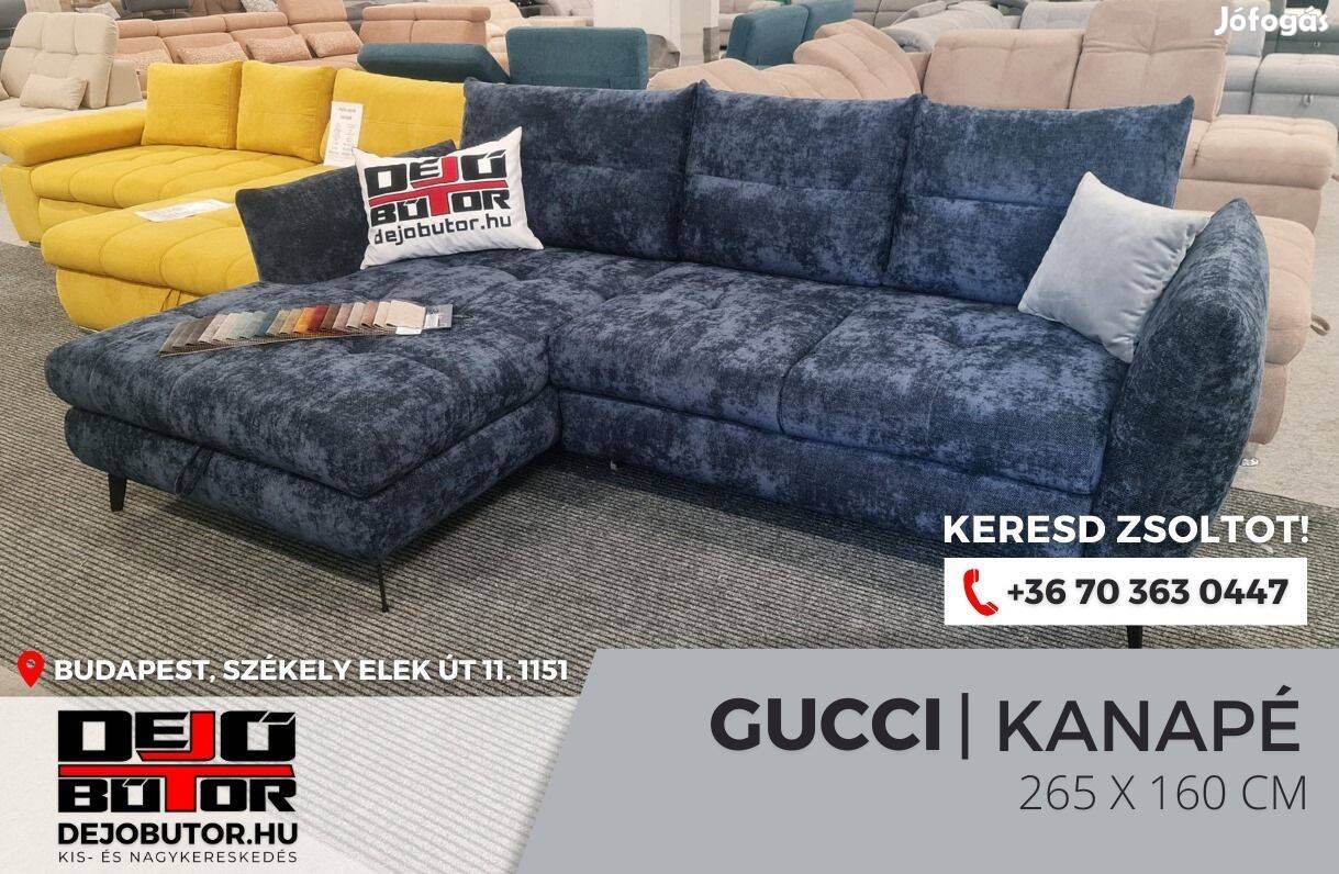 Gucci sarok íves kék kanapé rugós ülőgarnitúra 265x160 cm ágyazható