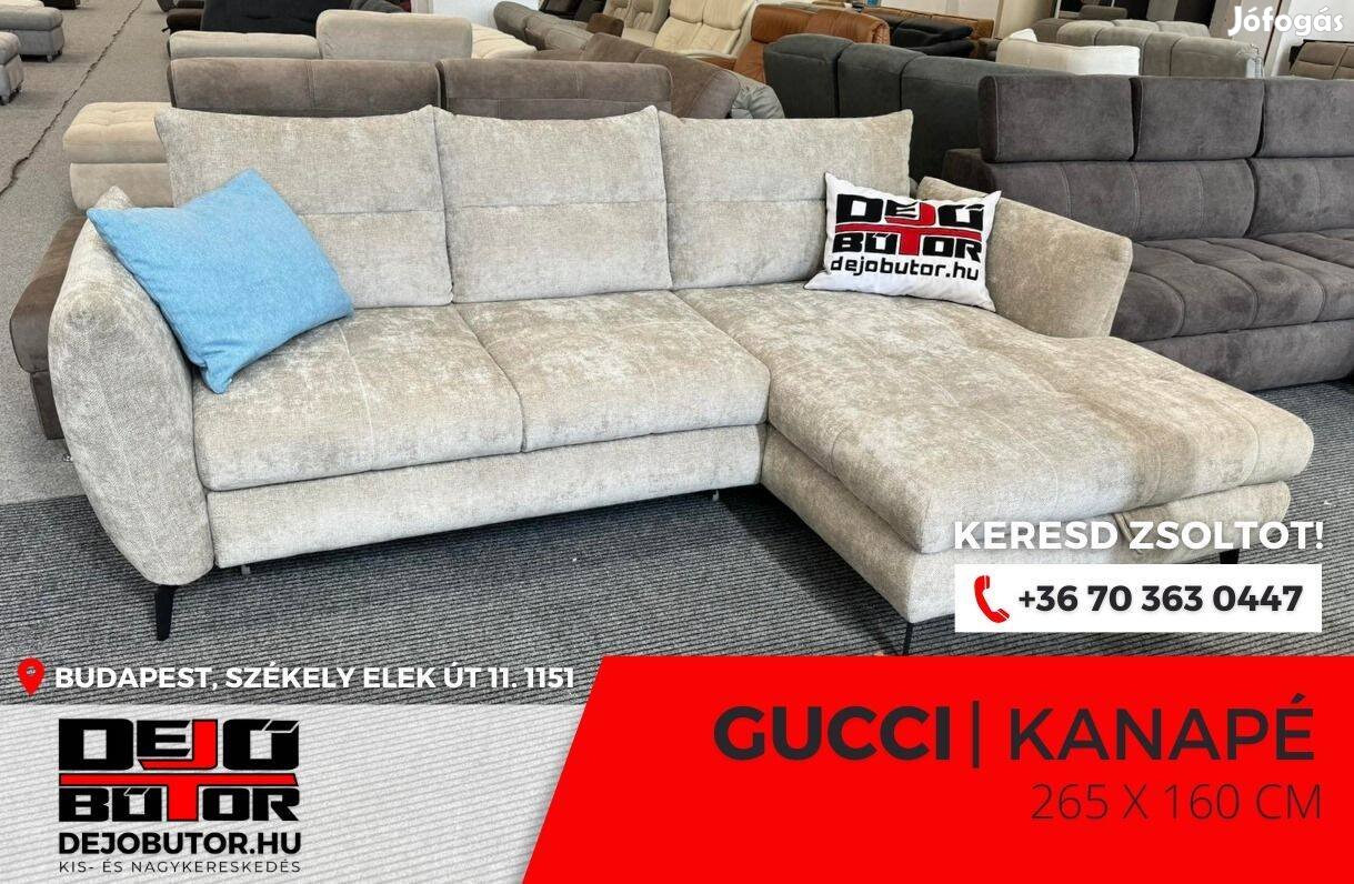 Gucci vaj színben rugós sarok kanapé ülőgarnitúra 265x160cm ágyazható