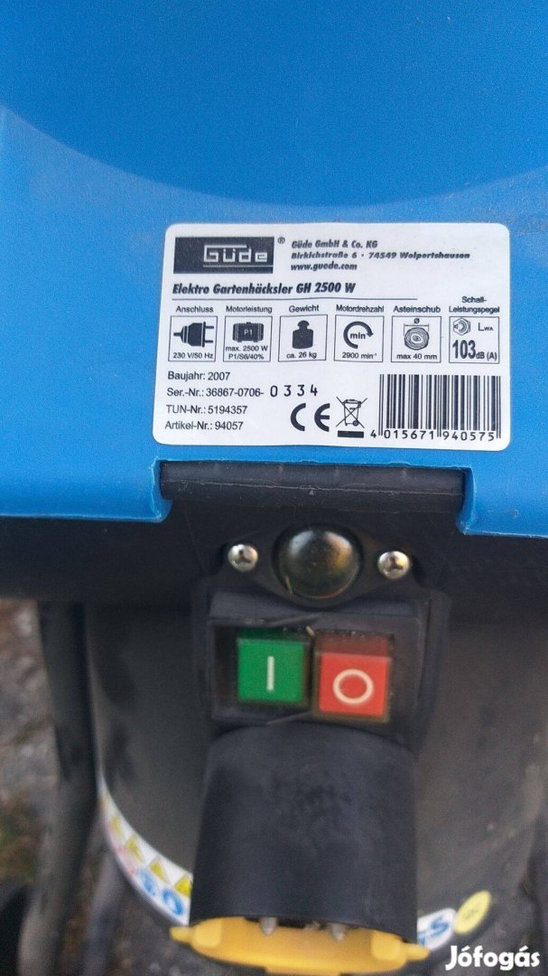 Güde GH 2501 elektromos ágaprítógép 230 V | 2500 W | 45 mm | Vágókéses