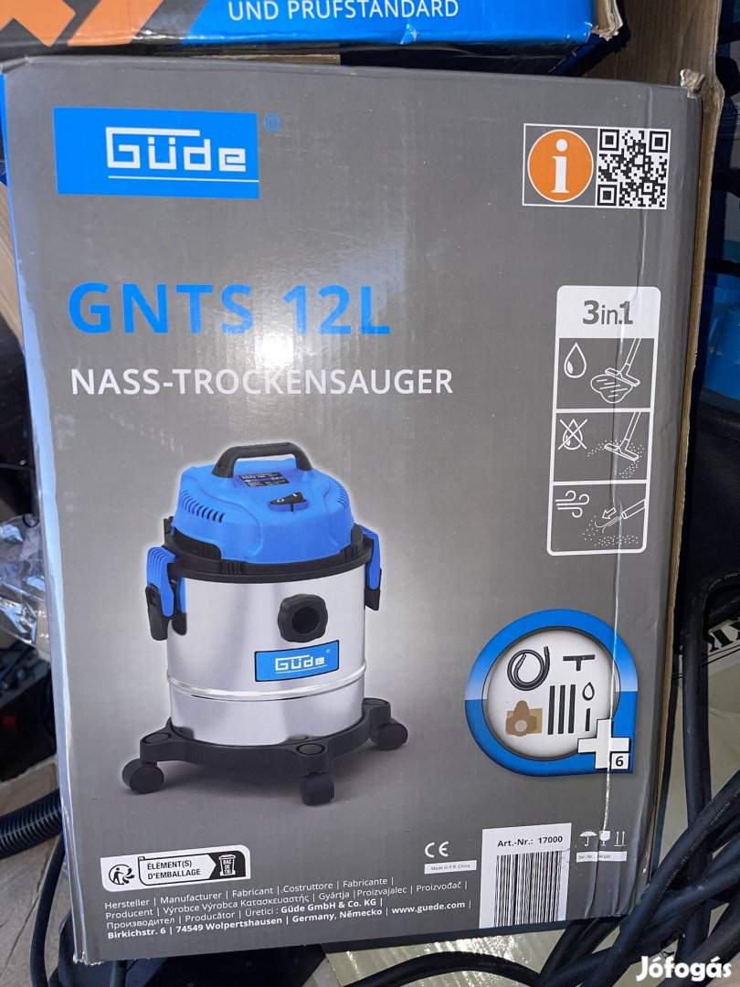 Güde Gnts 12 L nedves, száraz, folyékony szennyeződésekhez porszívó