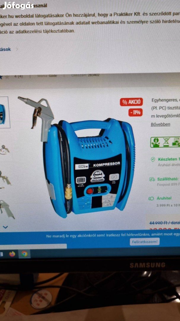 Güde egy hengeres, olajmentes mini táskakompresszor, garanciával