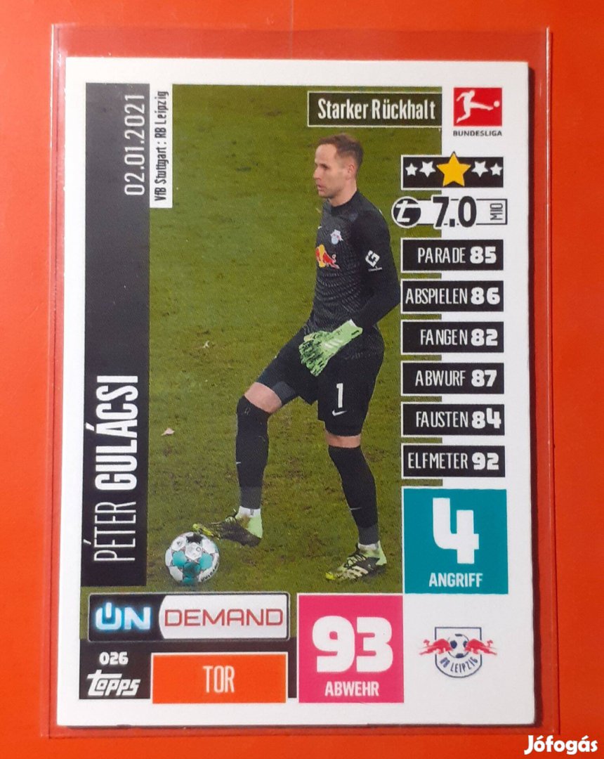 Gulácsi Péter Topps On Demand focis kártya