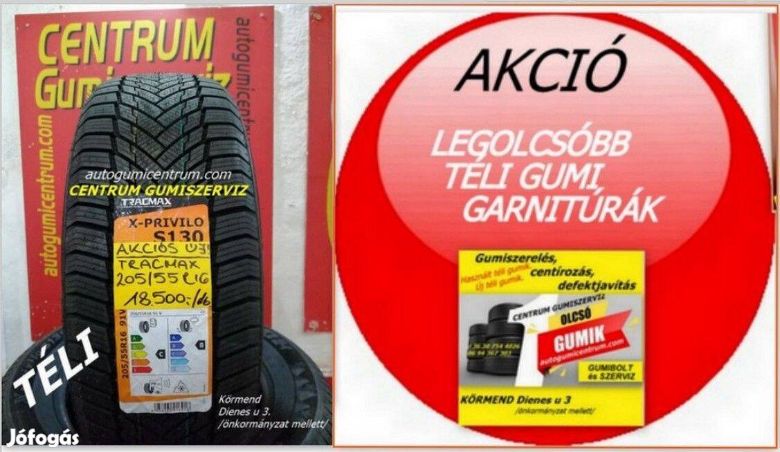 Gumibolt és szerviz. -205/55r16 téli gumi újak -Tracmax X-Privilo S130