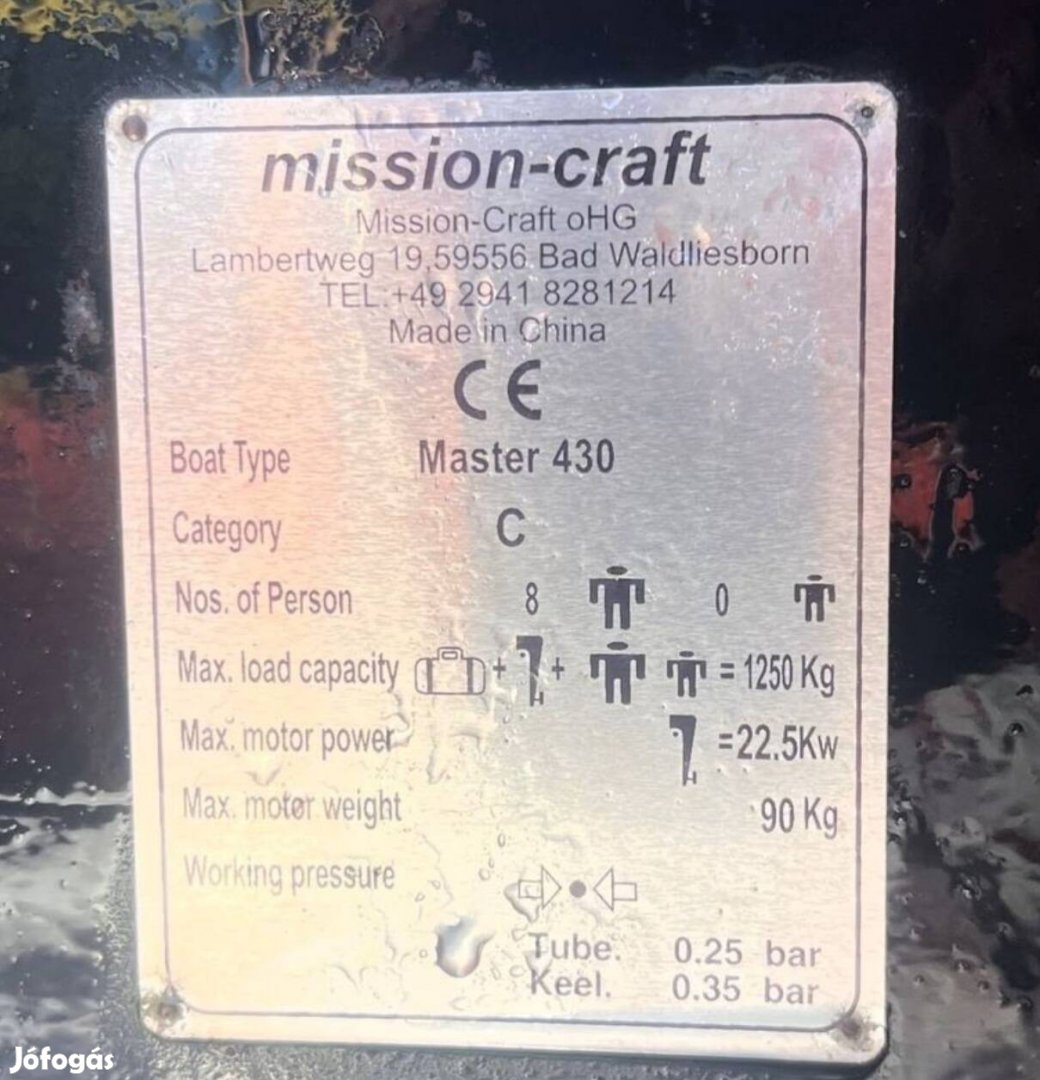 Gumicsónak Horgászcsónak Mission-Craft Master 430 RTB 1