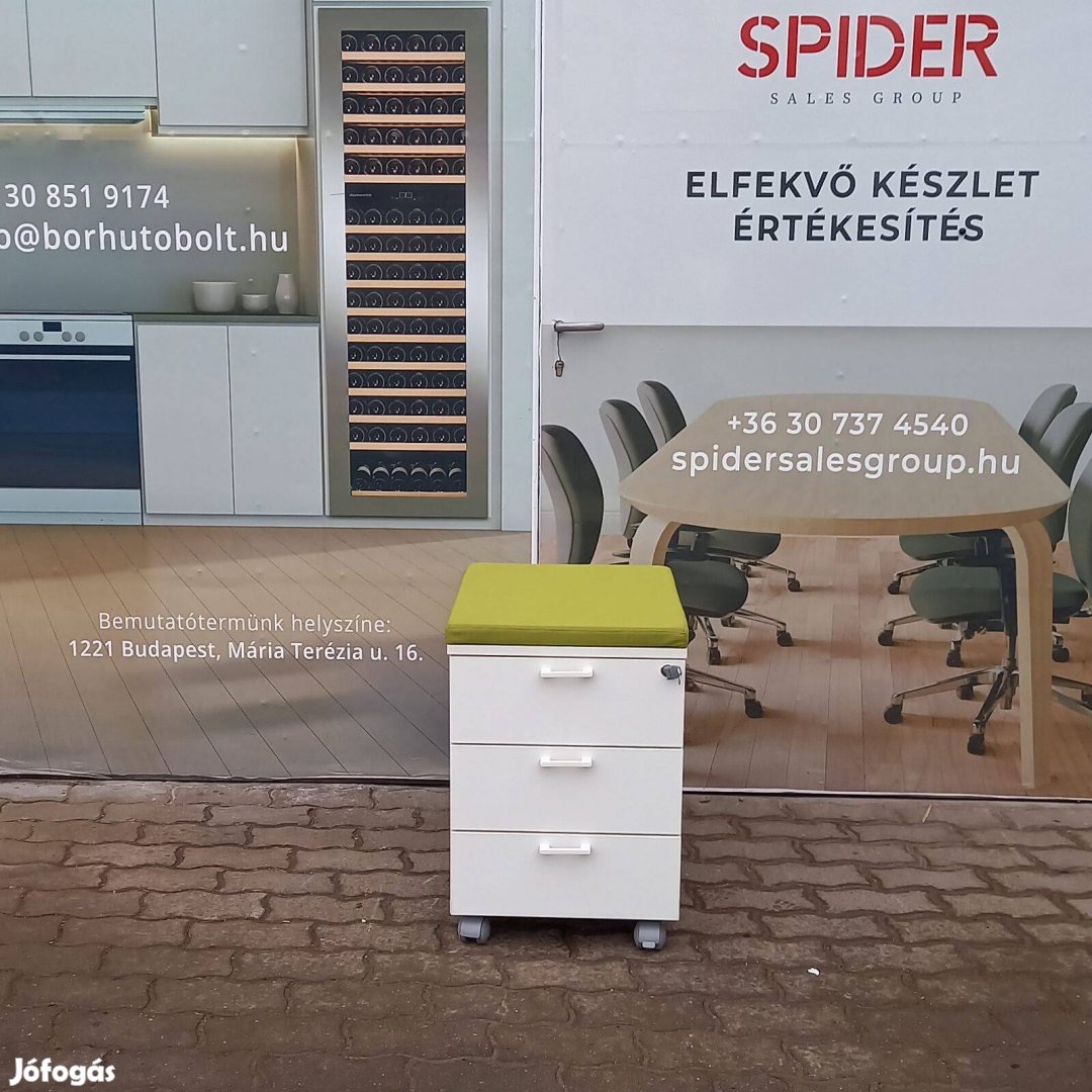 Gurulós irodai tároló, konténer, 3 fiókos, fehér színű - használt