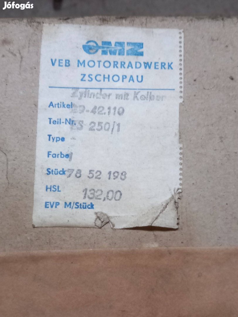 Gyári Dobozos Új Mz 250/1 henger