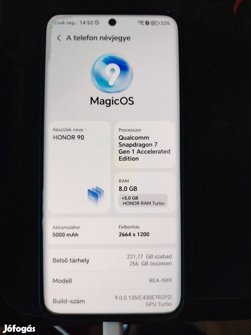 Gyári független Honor 90 8+256 DS 2026 novemberig garanciával