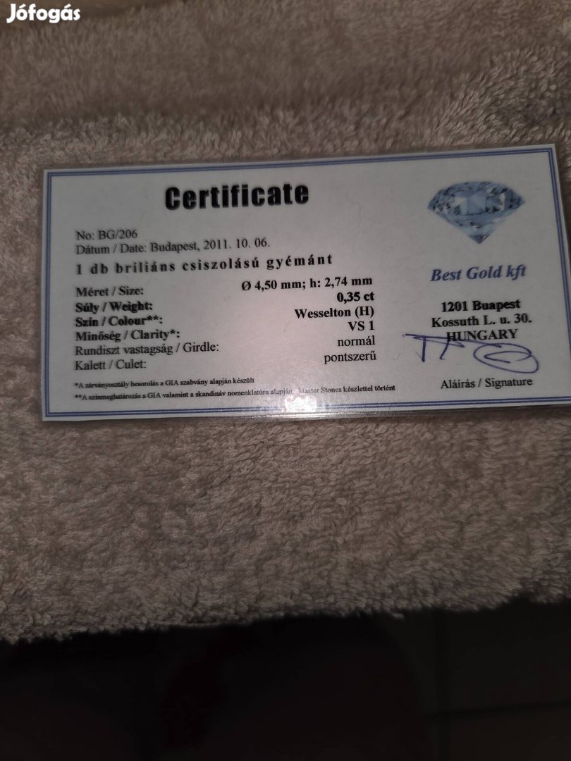 Gyémánt gyűrű eladó