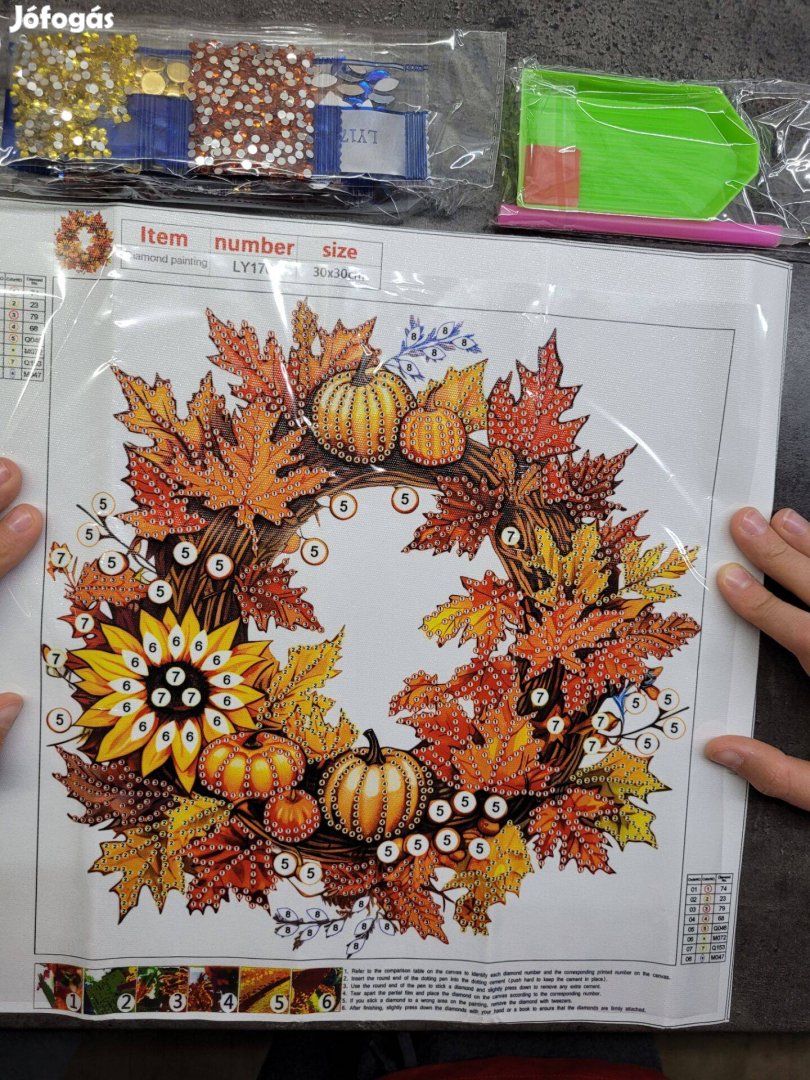 Gyémántszemes kirakó őszi halloween koszorú, gyémántfestés