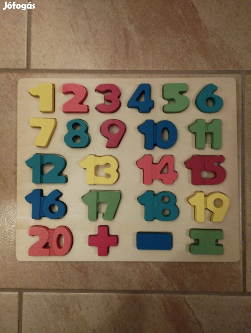 Gyerek játék fa számok puzzle kirakó logikai formaillesztő