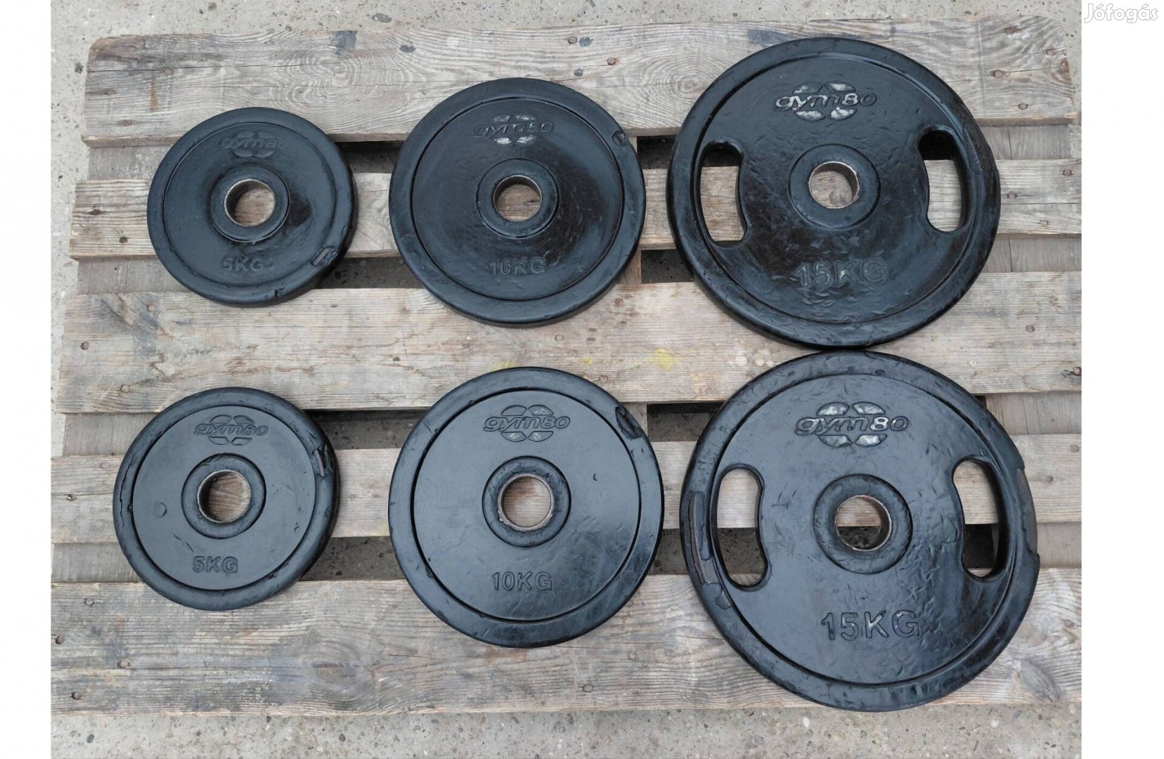 Gym80 sérült gumírozású súlyzó tárcsa, súlytárcsa 51 mm