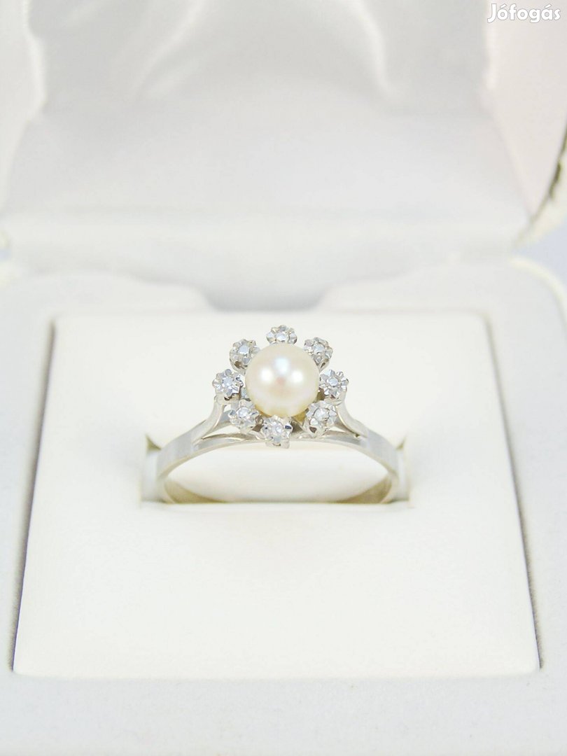 Gyöngy Brill Gyémánt 14K Arany Gyűrű