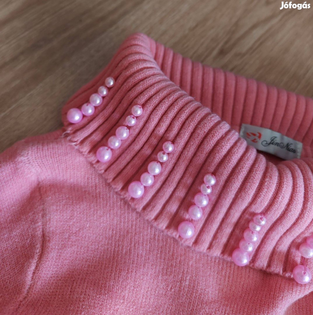 Gyöngyös pink női pulóver