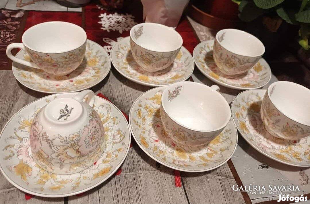 Gyönyörű 6 személyes Pengdong porcelán teás/kávés készlet