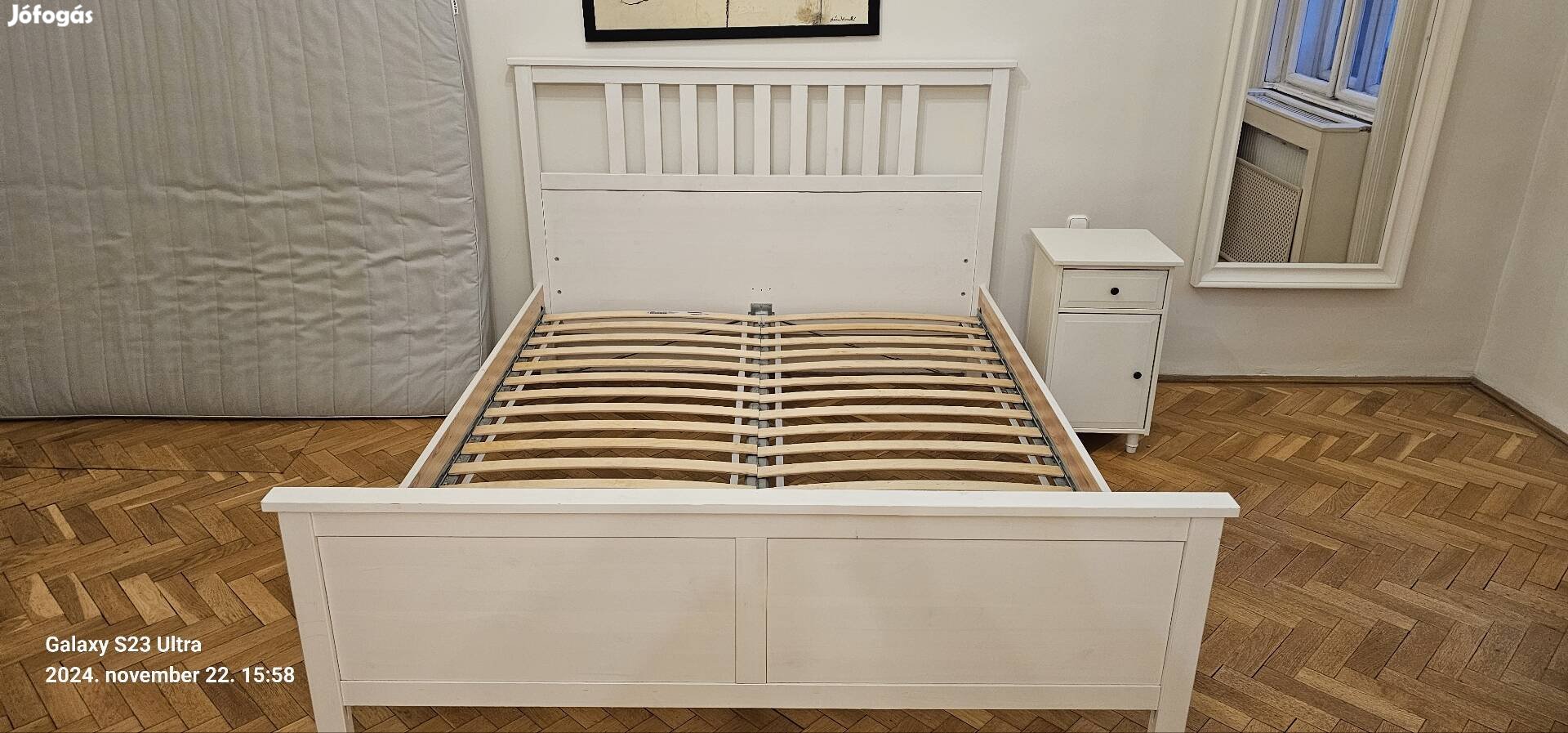 Gyönyörű IKEA Hemnes franciaágy, fehérre pácolt valódi fa 