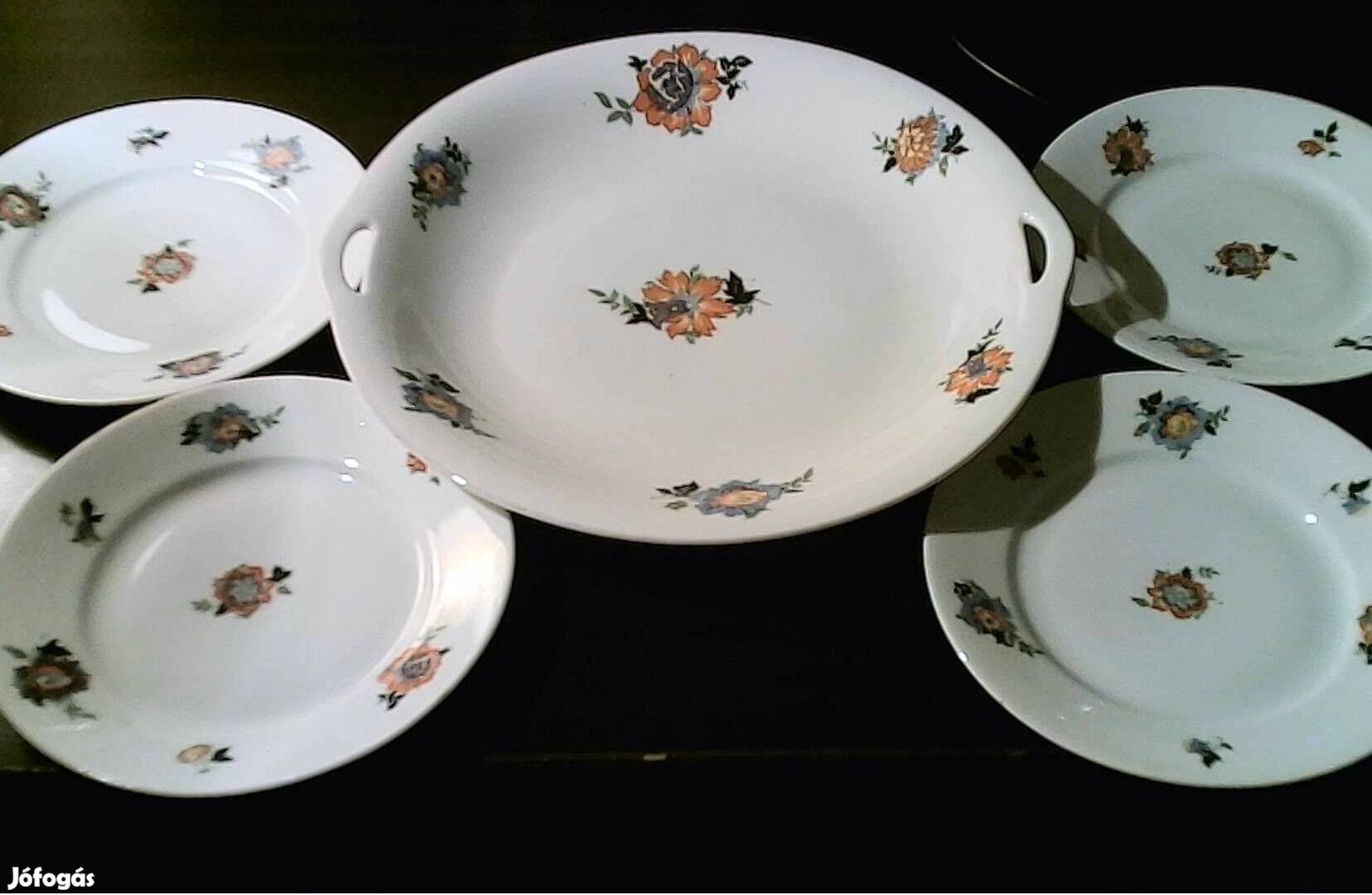 Gyönyörű régi D.F. csehszlovák porcelán desszertes tál készlet