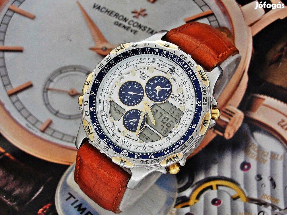Gyönyörű retro nagyméretű acél Festina Chronograph Digi-Ana óra