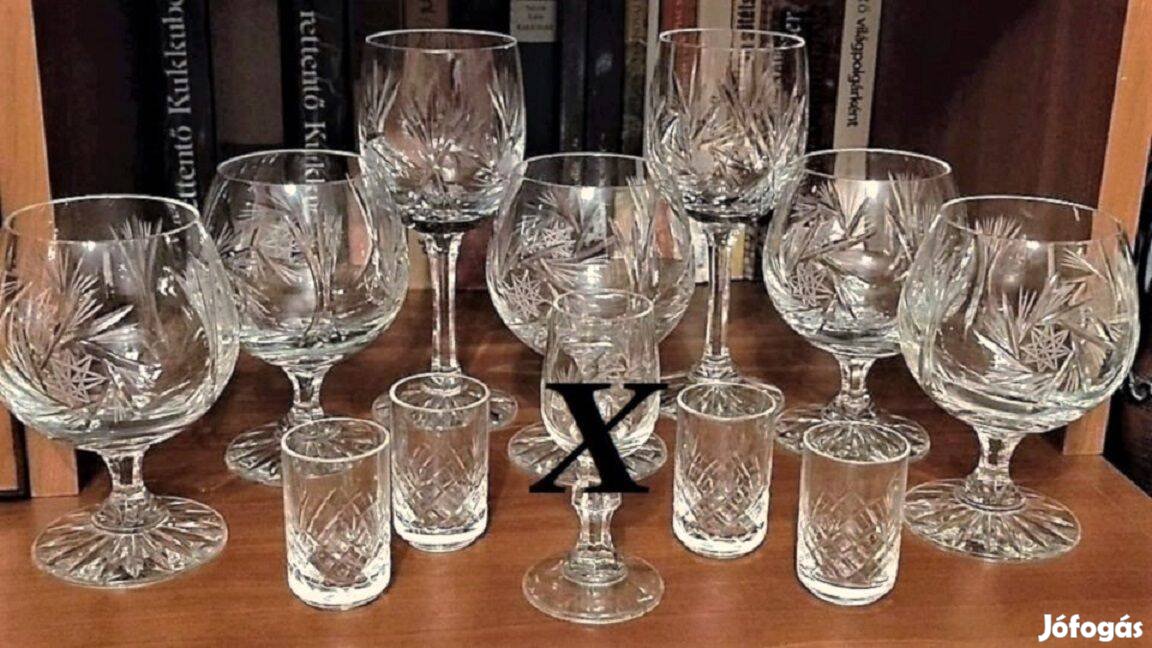 Gyönyörű vintázs Bohémia többféle kristály pohár, 11 db