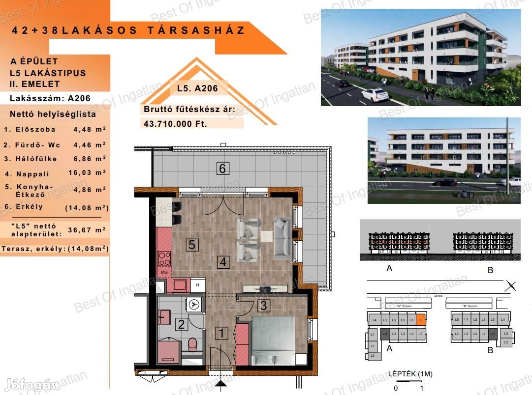 Győr-Szabadhegyen új építésű, 4 szintes társasházban, különböző