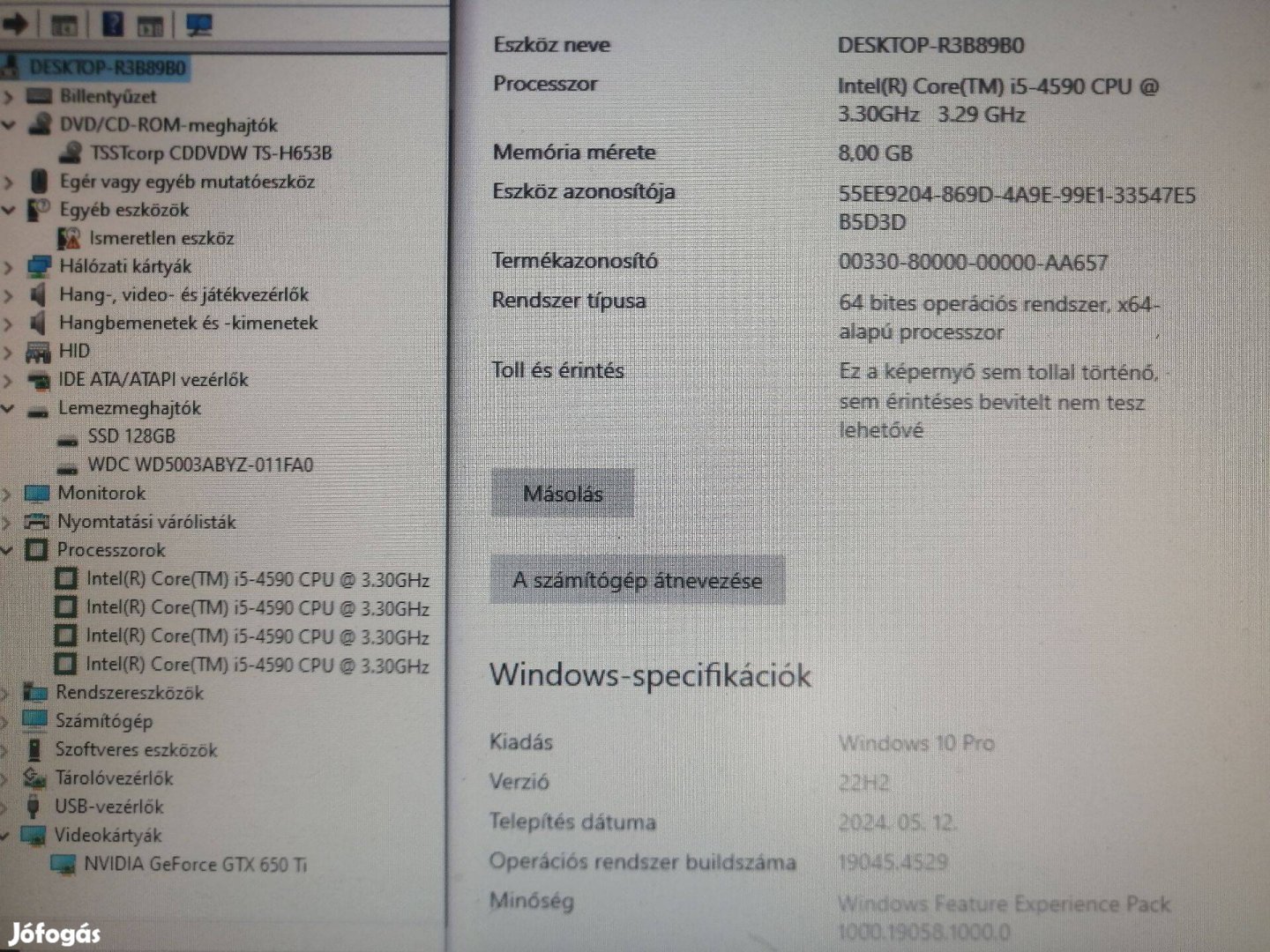 Gyors Intel i5-4590 számítógép, 8GB, Nvidia Gtx650Ti, SSD+HDD, WIN10