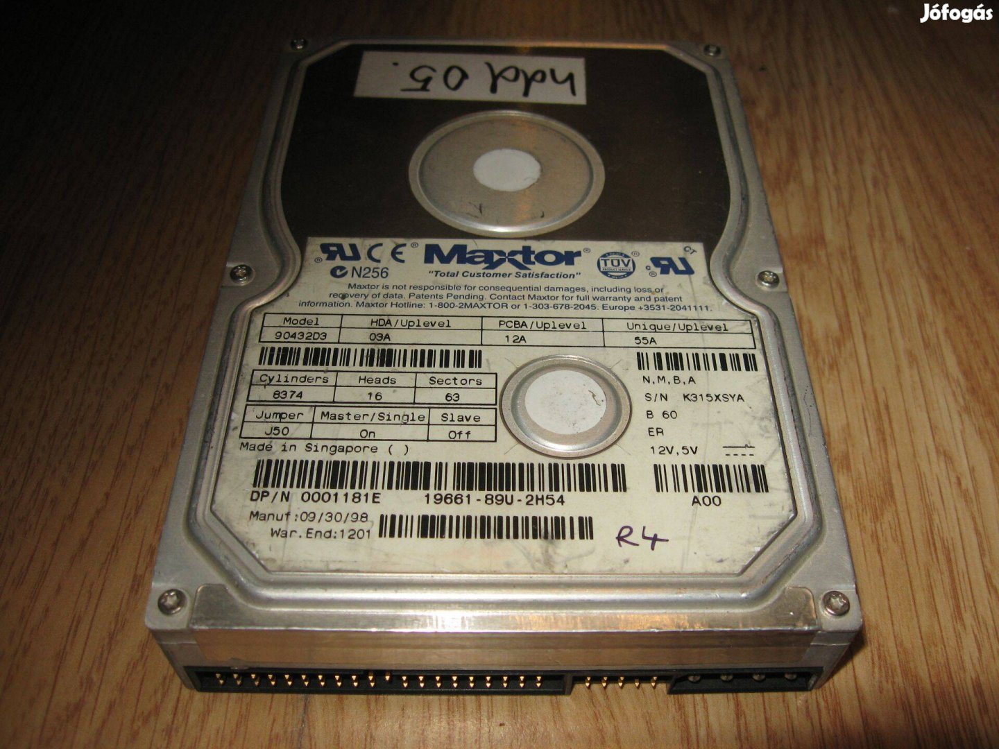 Gyűjtőknek Maxtor 90432D3 4GB IDE PATA Winchester HDD Merevlemez Aszta