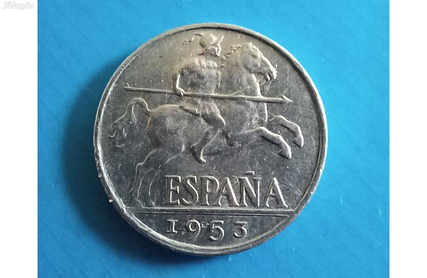Gyűjtőknek szép 1953-as Spanyolország 10 Centimos pénzérme eladó
