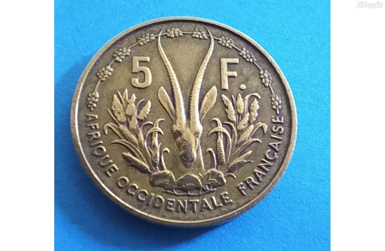 Gyűjtőknek szép 1956-os Francia-Nyugat-Afrika 5 Frank