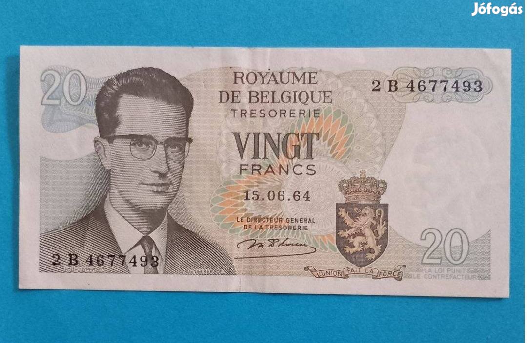 Gyűjtőknek szép 1964-es Belgium 20 Frank papírpénz eladó