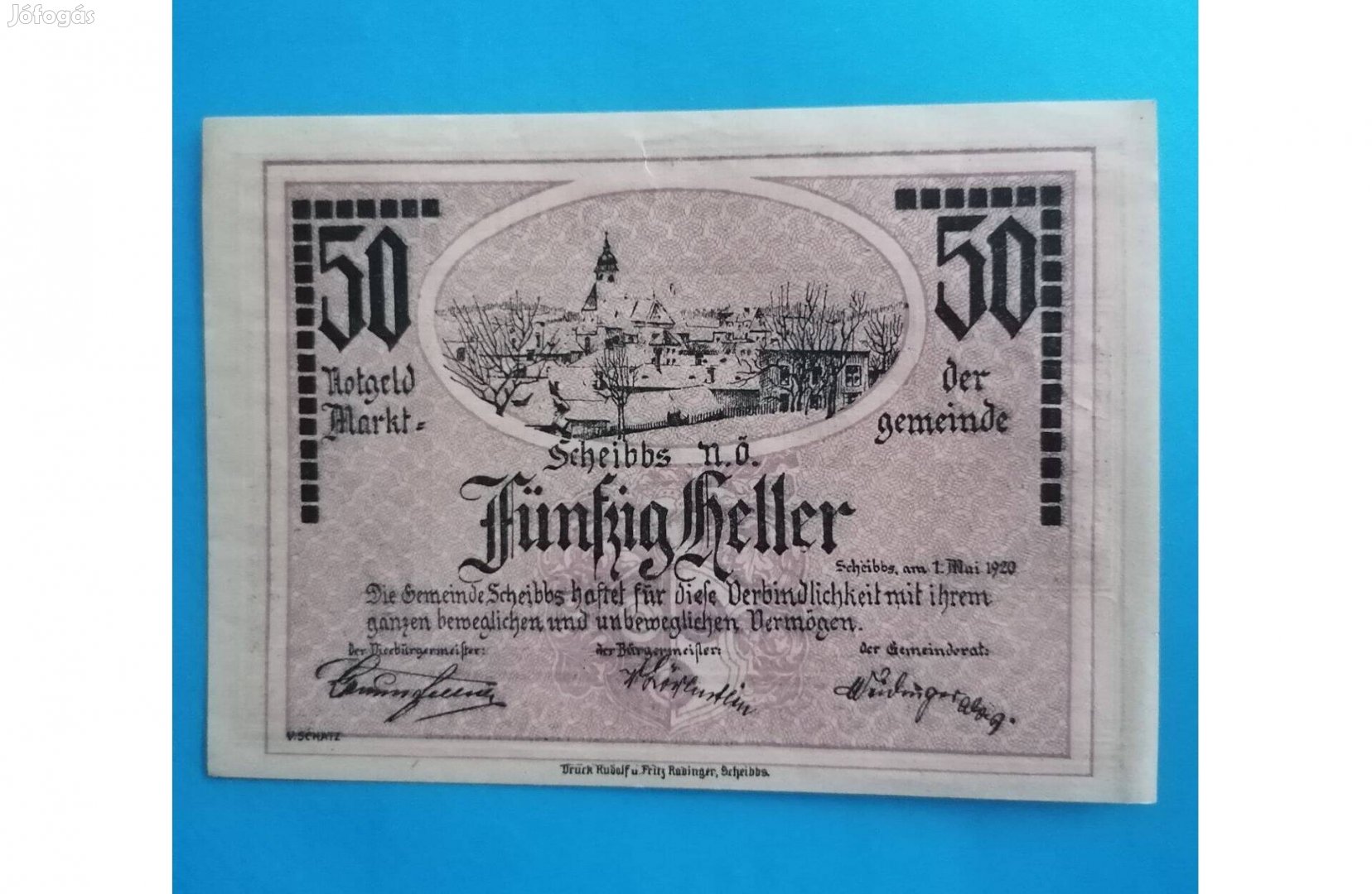 Gyűjtőknek szép, hajtatlan 1920-as Ausztria 50 Heller papírpénz eladó