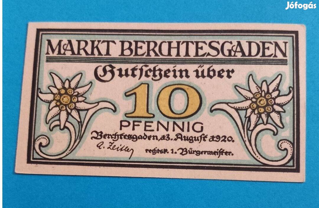 Gyűjtőknek szép, hajtatlan 1920-as Németország 10 Pfennig papírpénz