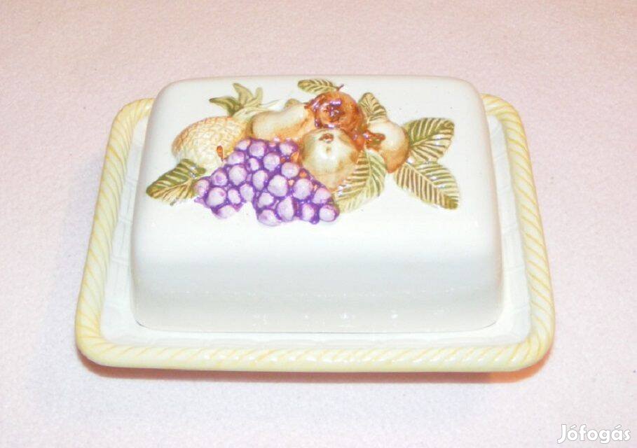 Gyümölcsmintás porcelán vajtartó