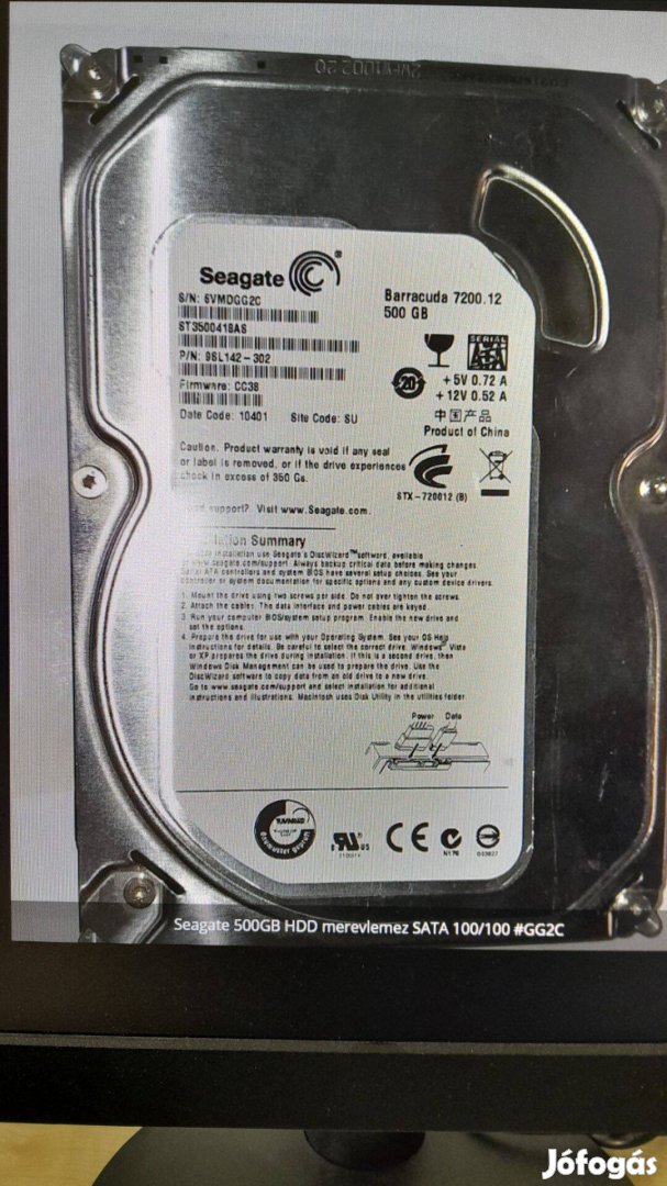 HDD 3,5" 500 Gb Sata eladó 100/100