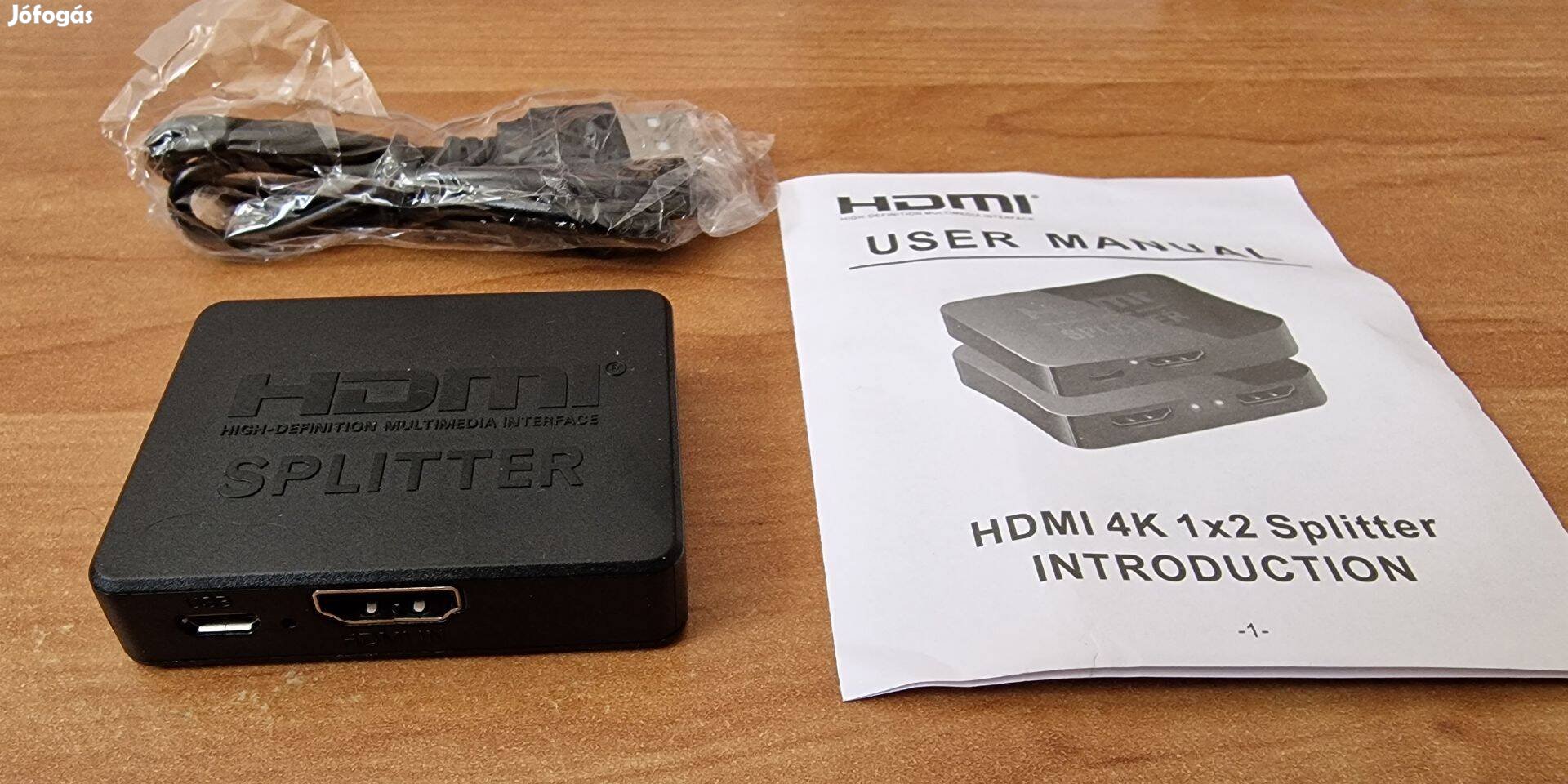 HDMI 4K elosztó, Splitter 1/2 (1 be és 2 HDMI kimenet)