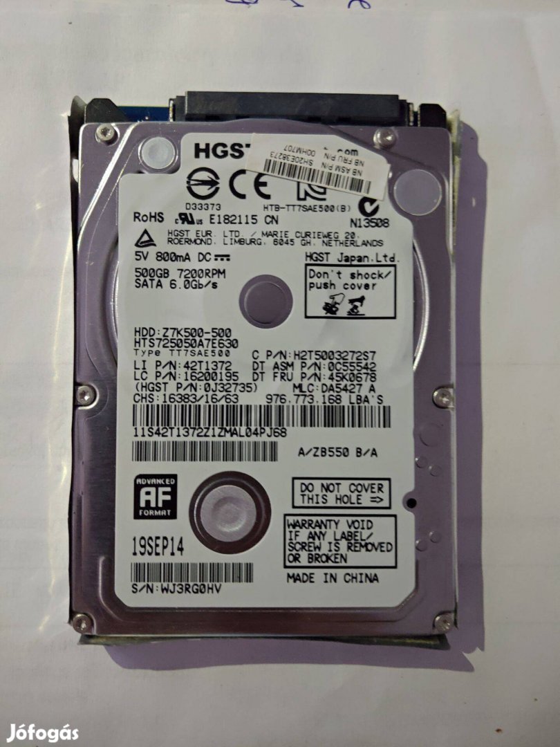 HGST 500GB 7200 Laptop merevlemez