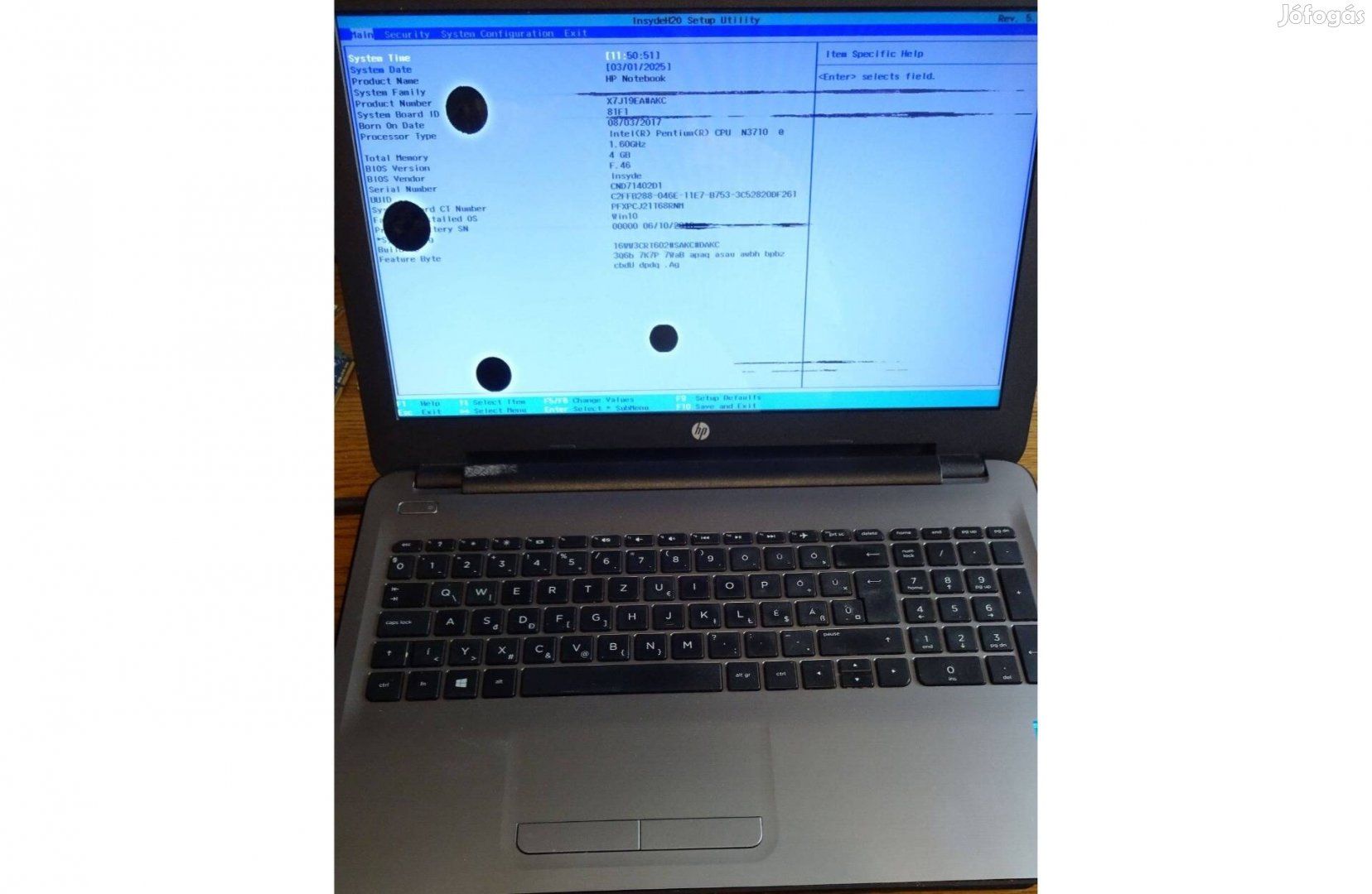 HP 15-AY023NH (X7J19EA) FHD 4 magos laptop hibás kijeljővel eladó!