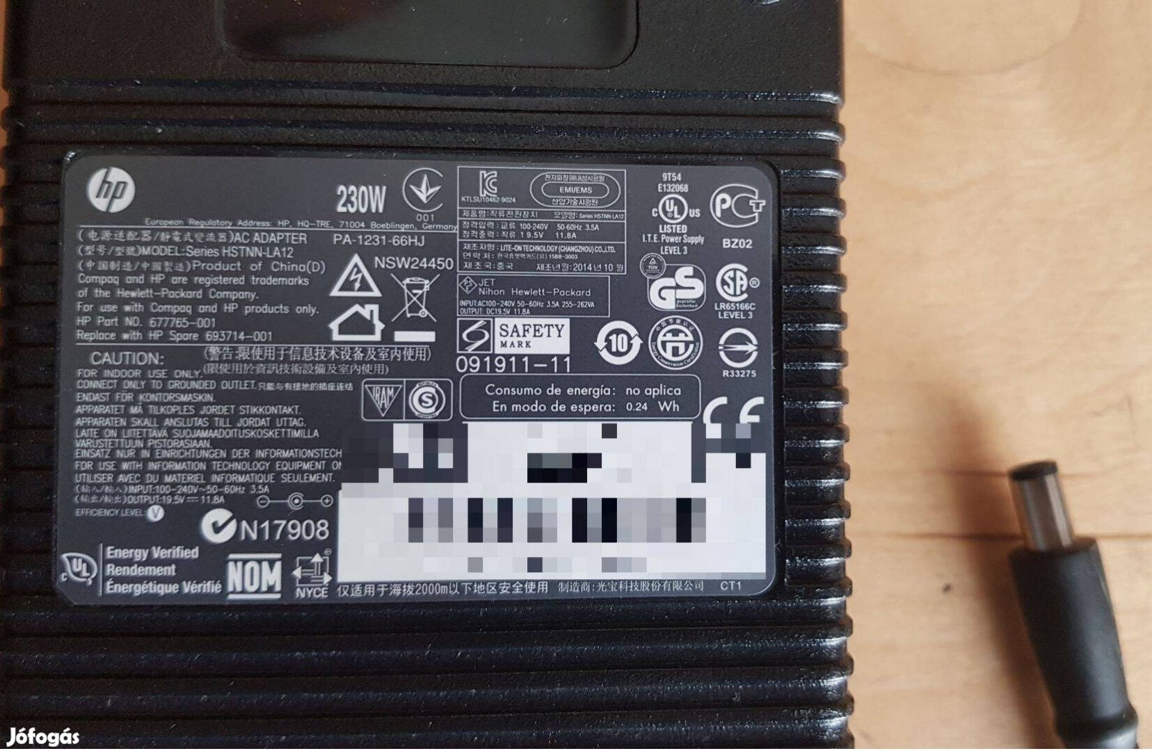 HP 230W laptop táp, adapter